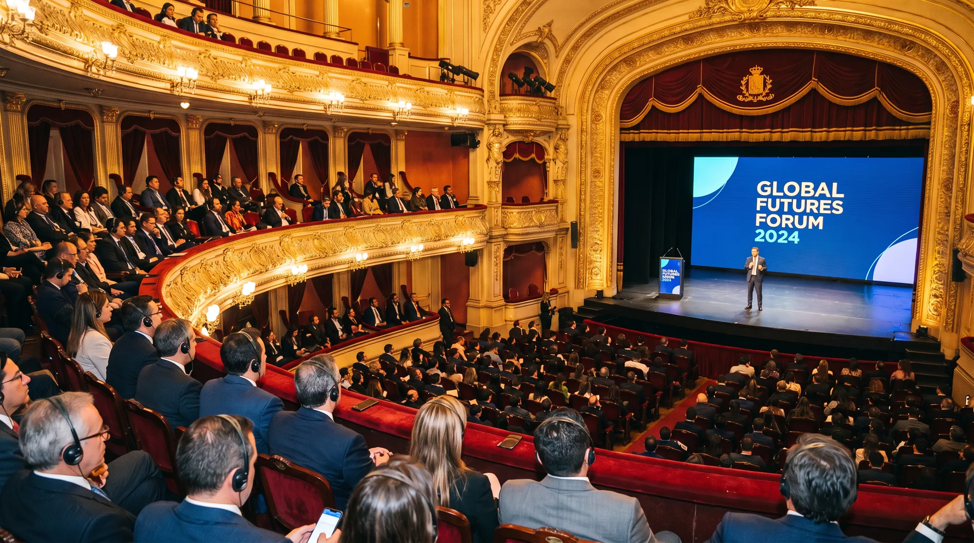 Teatro histórico con asistentes usando receptores de interpretación